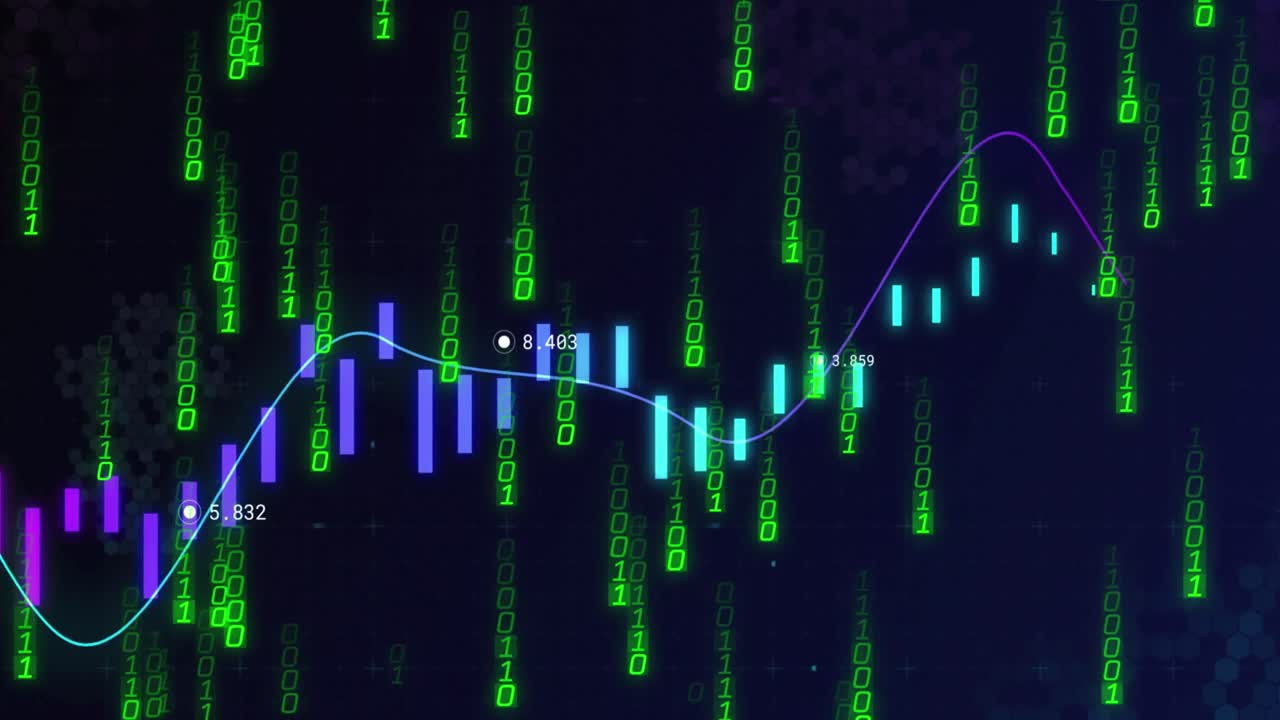 animación de codificación binaria y procesamiento de datos sobre fondo negro