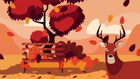 escena del parque de otoño con ciervos y ardillas