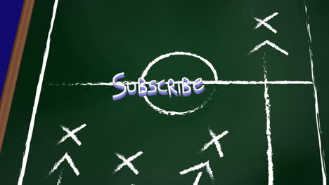 animation of subscribe text over arrow, circle and x symbols on sports court against blue background