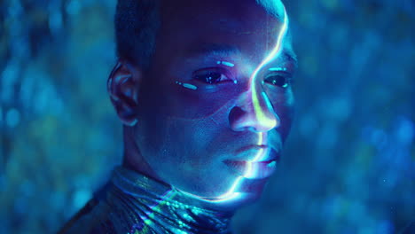 creative portrait of african american man with alien makeup