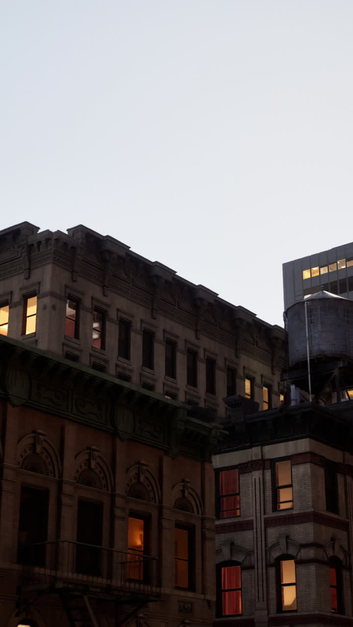 밤에 도시 건물