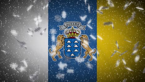 canary islands flag falling snow loopable, new year and christmas, loop