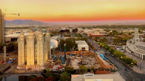 el centro de salt lake city durante las renovaciones en temple square usando el efecto de cambio de inclinación - lapso de tiempo