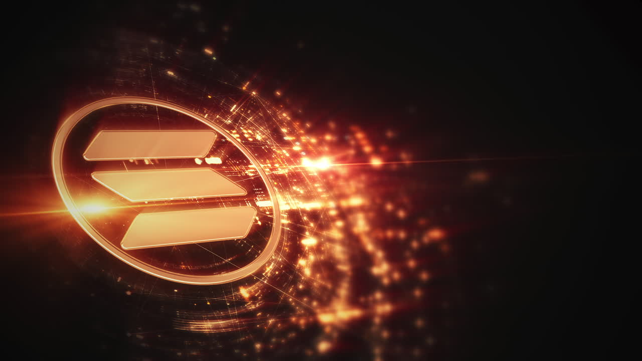 Futuristic digital background highlighting advanced cryptocurrency and encryption technology, featuring blockchain networks and secure cryptographic systems : SOLANA, SOL