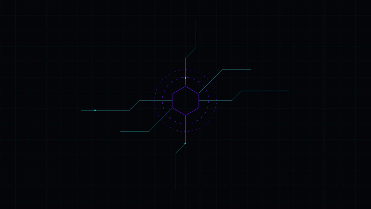 Abstract Digital Hexagon Interface with Moving Data Nodes