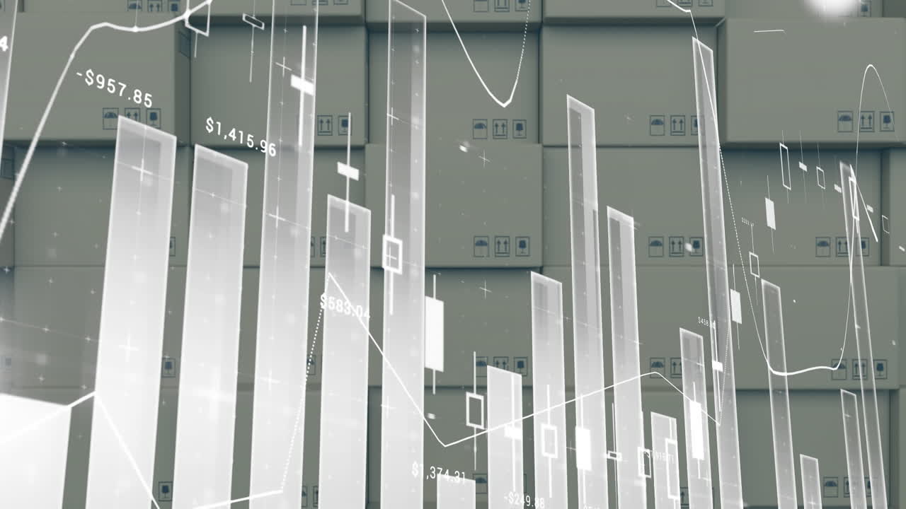 procesamiento de datos estadísticos contra la pila de cajas de entrega en segundo plano