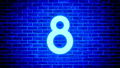 neon light number 8 eight animation motion graphics modern on brick wall background