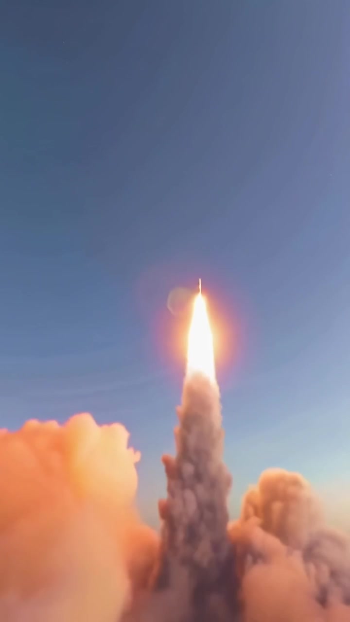 Space Rocket Launching into the Sky Over the Ocean