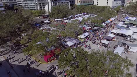 4K-Aerial-Drone-Video-of-Shoppers-at-Farmers-Market-in-Downtown-St