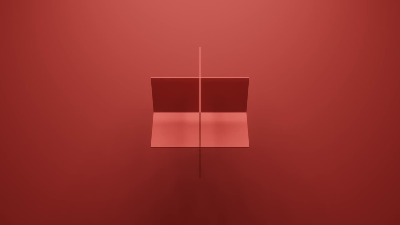 forma geométrica gira en dirección aleatoria renderización 3d en fondo rojo. abstracto simple animación de bucle sin costuras