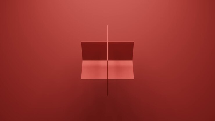 Geometrisk form roterer i tilfældig retning 3D-gengivelse på rød baggrund. Abstrakt simpel sømløs loop-animation.
