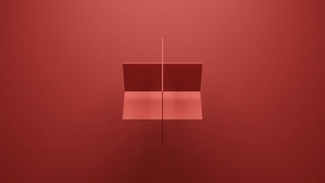 geometric shape rotates in random direction 3d rendering on red background. abstract simple seamless loop animation