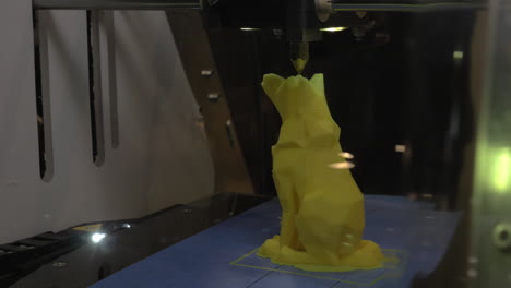 impresora 3d haciendo un lobo de plástico amarillo