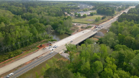 drone shot of new bridge construction in america