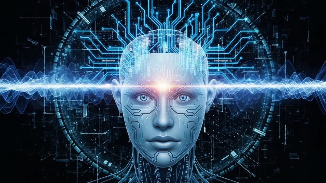 A Futuristic Interface: Exploring the Concept of Consciousness Through a Cybernetic Face Embedded with Digital Circuitry and Pulsating Waves