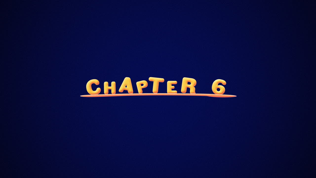 Chapter 6 Wobbly gold yellow text Animation pop up effect on a dark blue background with texture