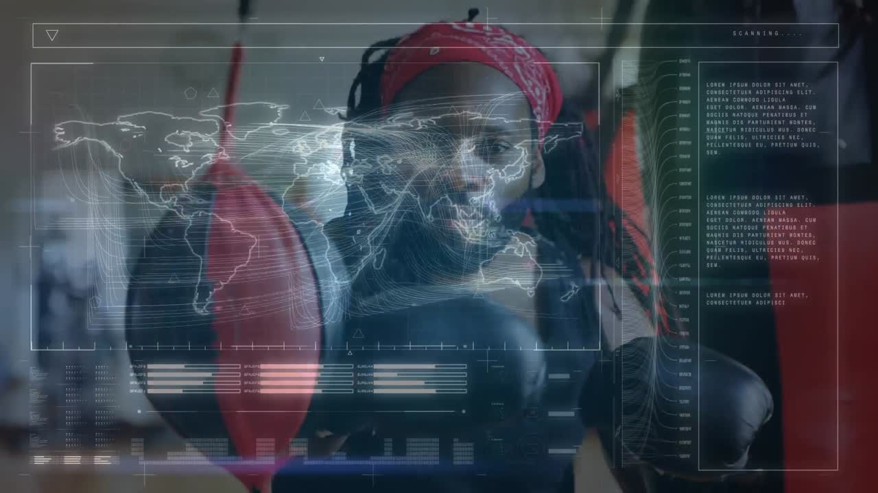 스크린에서 데이터 처리의 애니메이션 강인한 남자 권투