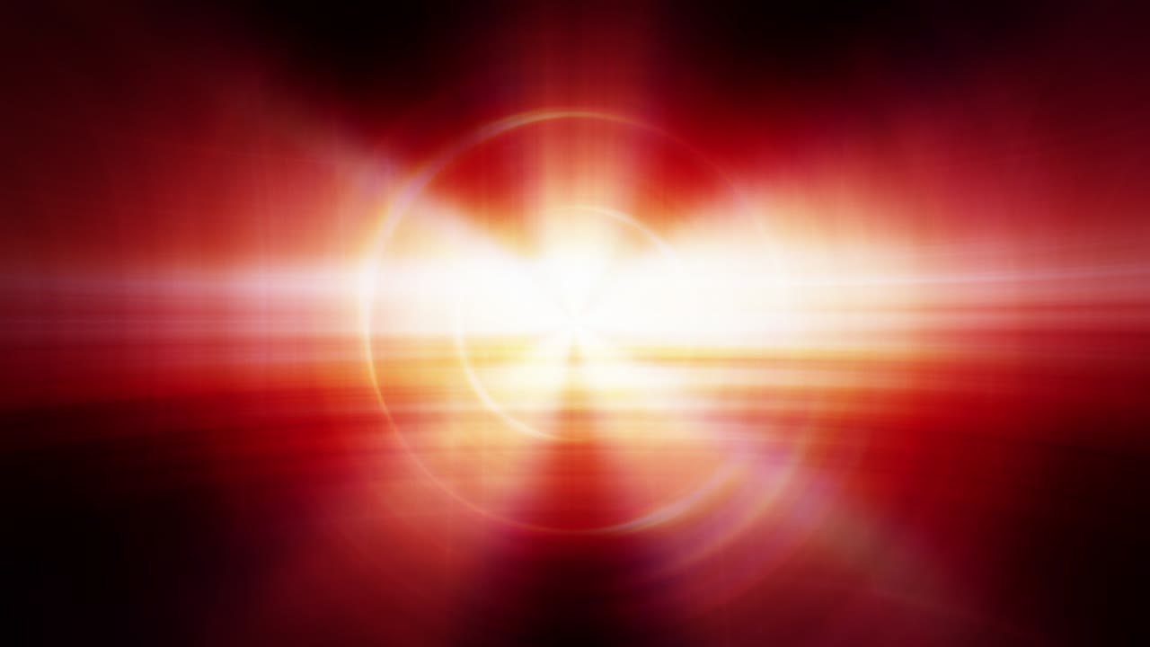 abstracto estrella de fantasía efecto de luz de llamarada óptica amarillo brillante naranja rojo rayos de luz de punto movimiento de bucle sin fisuras. 4k 3d renderización vj rayos de iluminación gráficos de bucle. conceptos de fondo de animación sin fin.