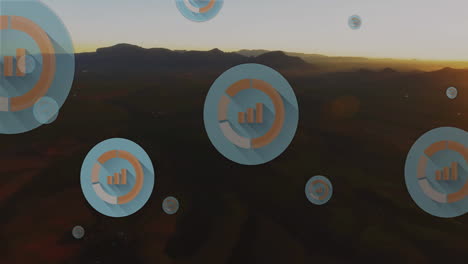 animation of circles with diagrams over landscape