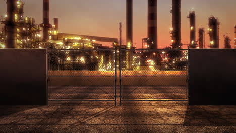 big factory pipes of urban city in sunset