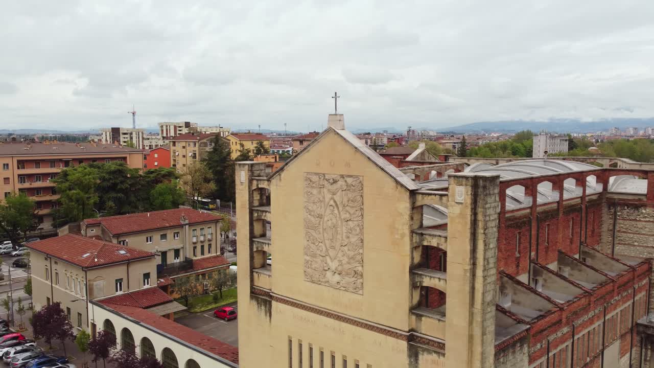 Old church and Verona cityscape, aerial view