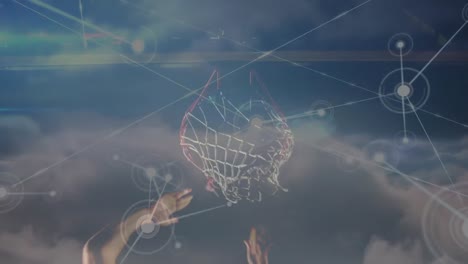 Animation-Des-Netzwerks-Von-Verbindungen-Und-Datenverarbeitung-über-Basketball