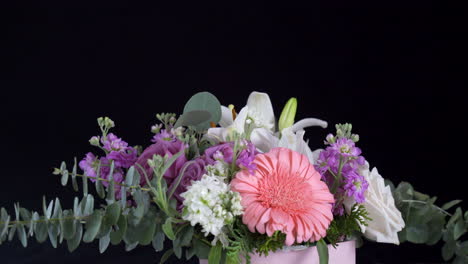 floral arrangement pink box spinning inside roses loly chrysanthemum