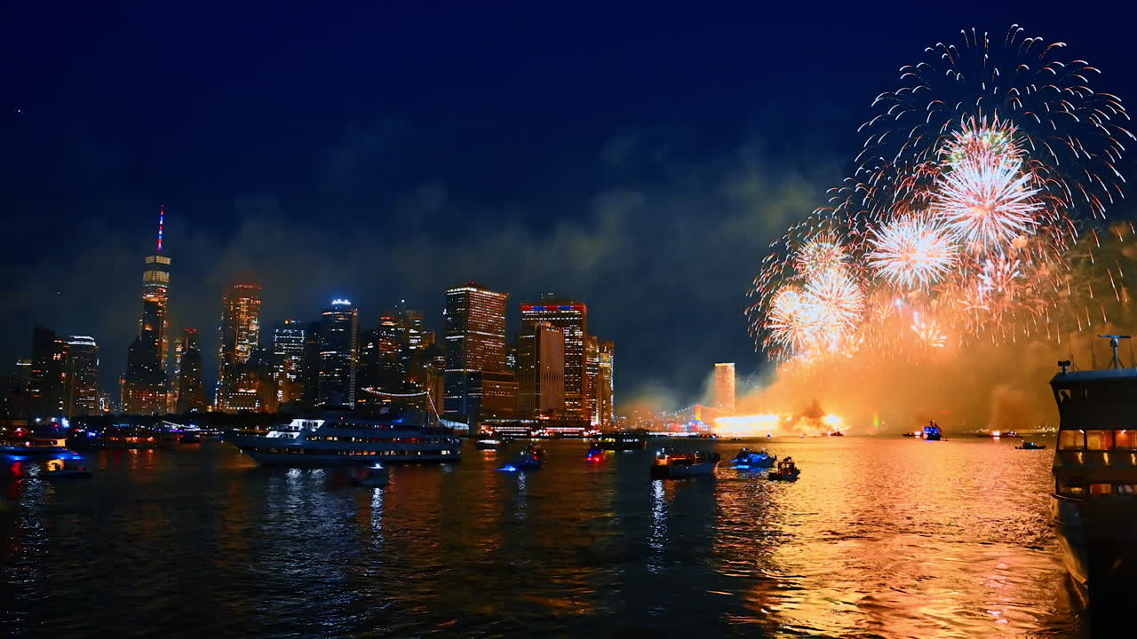 The fireworks in the New York City on 4th of July independence day