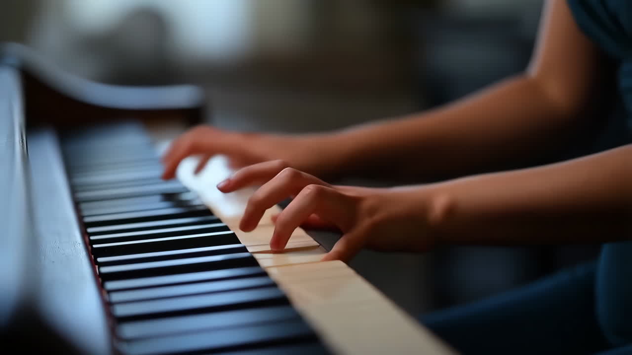 Hands playing the piano keyboard