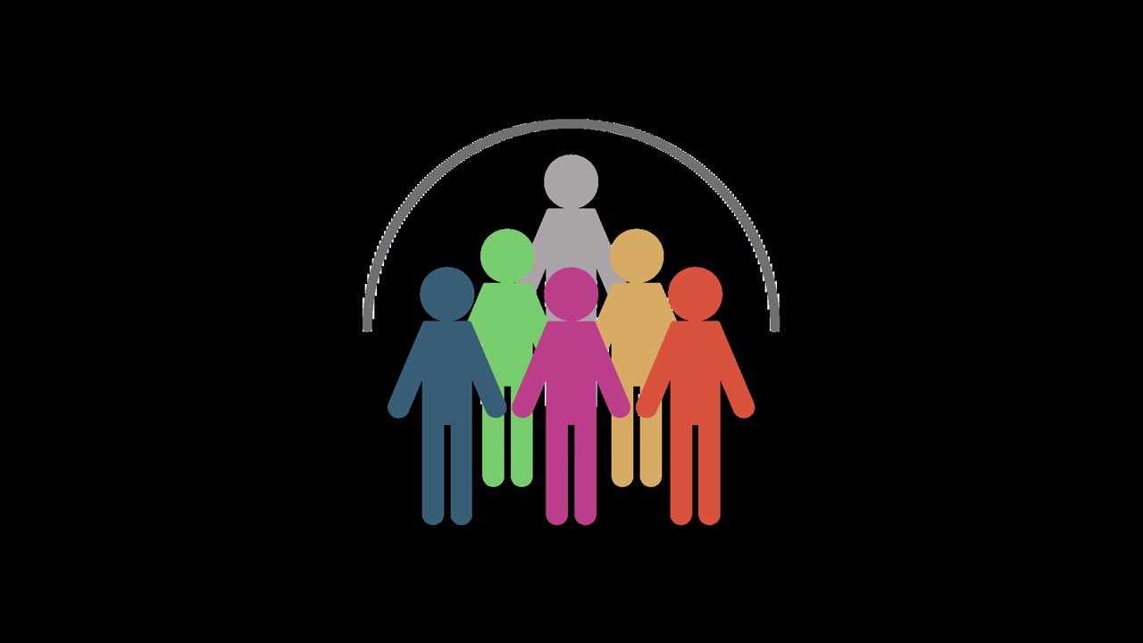 Animated Group of Stick Figures Under Protective Arc