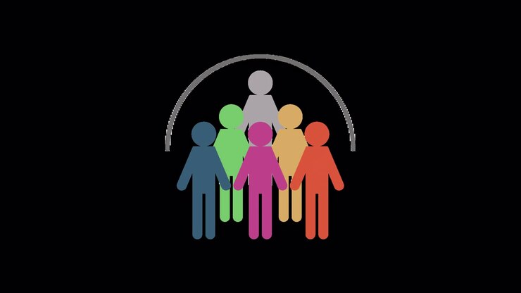 Animated Group of Stick Figures Under Protective Arc