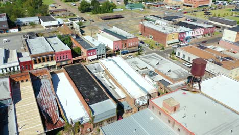 aerial around the town of west helena arkansas small poor abandoned rundown and poverty stricken 2
