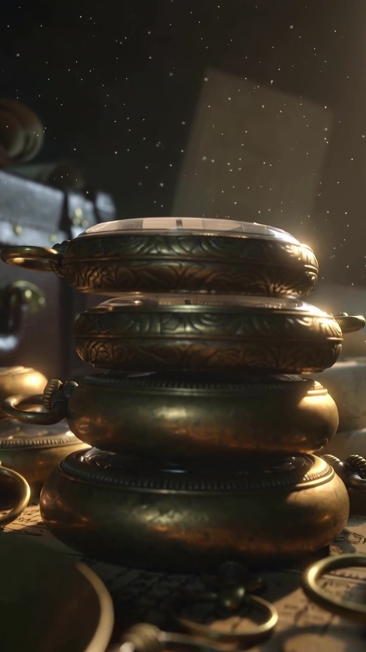 Vertical video: Panning camera revealing stacked watch cases in study to focus top case and chains