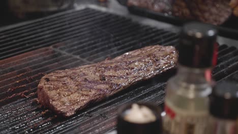 big venison meat slice grilled on grill tray