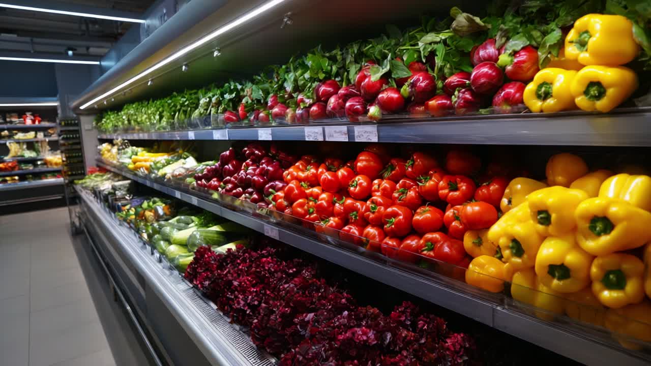 Vibrant Display of Fresh Vegetables and Colorful Produce in a Modern Grocery Store Aisle Showcasing an Abundant Selection of Healthy Options for Shoppers Seeking Quality and Variety