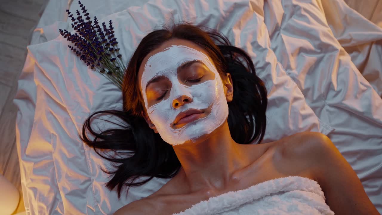 Wanita Muda dengan Masker Wajah Bersantai di Pengaturan Spa
