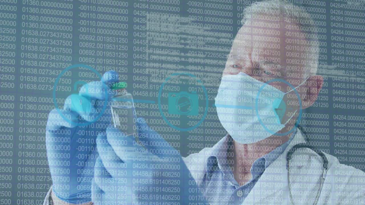 데이터 처리의 애니메이션 백인 남성 의사와 병