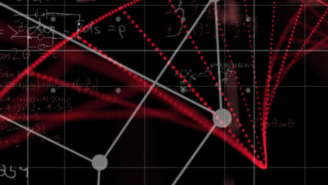 Digitale-Animation-Geometrischer-Formen-Und-DNA-Strukturen,-Die-Sich-Vor-Mathematischen-Gleichungen-Drehen