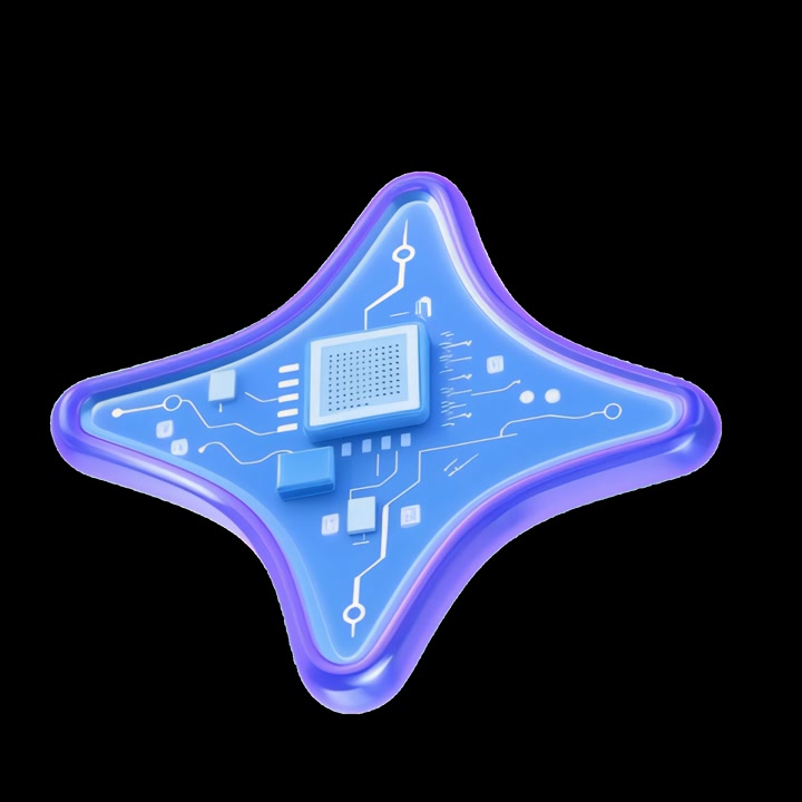 3D Render of a Stylized Microchip Rotating on Black Background