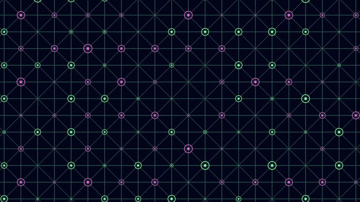 Sekskantet gittermønster symmetrisk, moderne, geometrisk i blå, grøn og pink