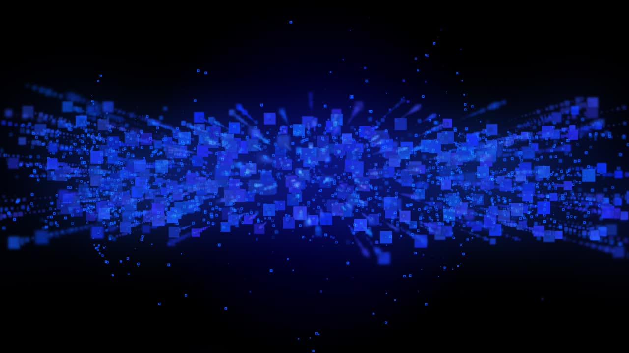 파란 사각형 박이는 움직이는 입자 그래픽 애니메이션