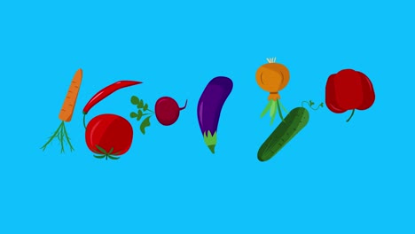 stop motion animation of cartoon flat vegetables blue screen chroma key