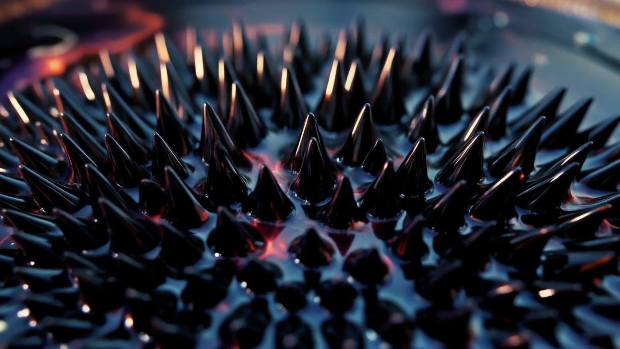 Ferrofluid-pigge danner mønstre i et magnetfelt