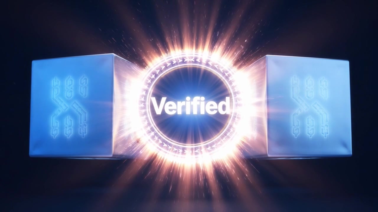 Two Digital Cubes Connect to Display Verified Emblem