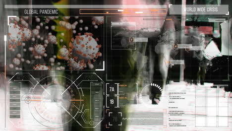 Animation of data processing over people walking in city