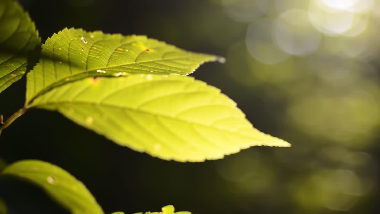 Close-up of Vibrant Green Leaves Glistening in Soft Sunlight Amidst a Lush Natural Setting