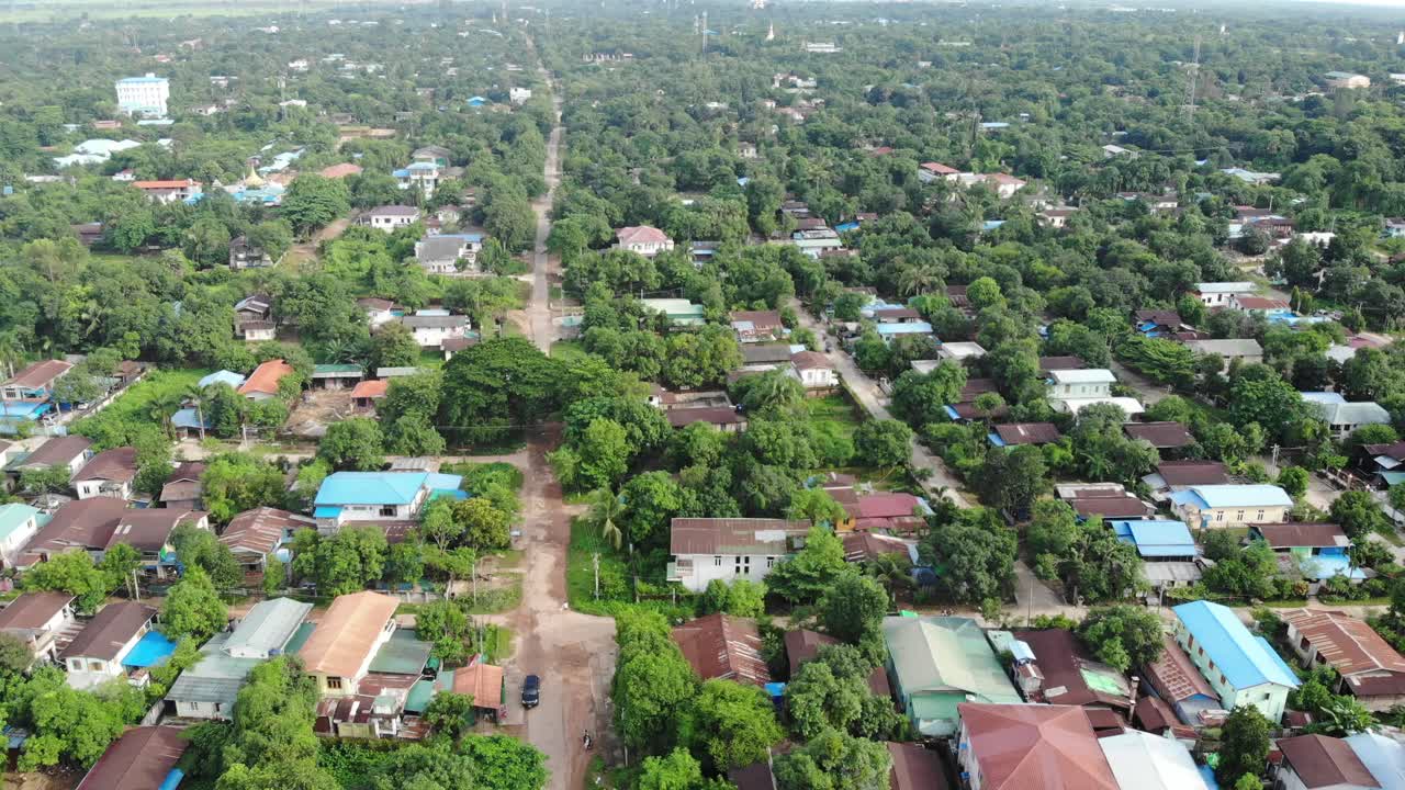 Drone flying over the streets of Bago in Myanmar