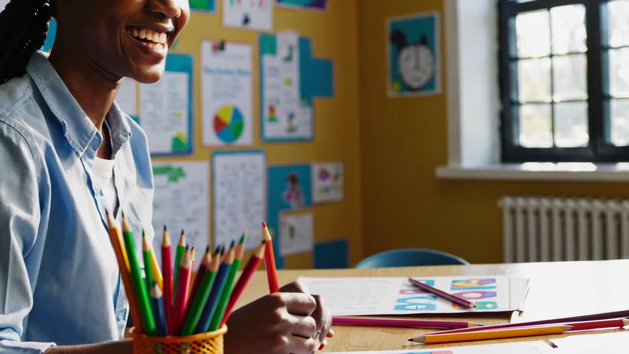 Young Girl Coloring in Classroom