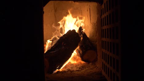 firewood burning in tile stove - cockle