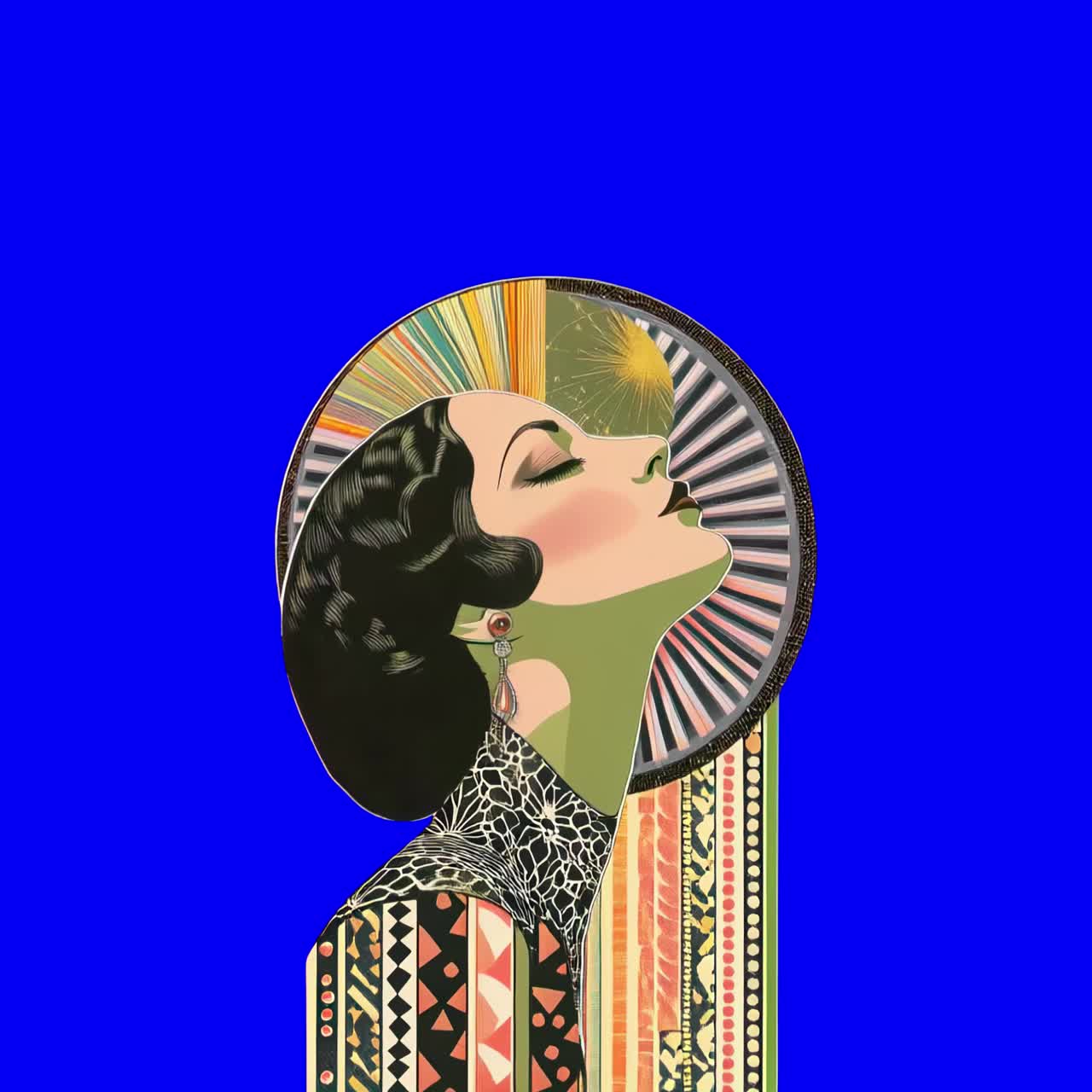 Art nouveau woman animation, transparent 4K video, green screen